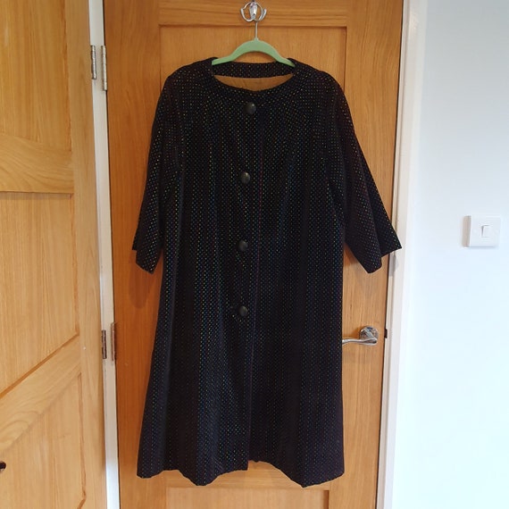 1980s Black Cotton Velvet Swing Coat