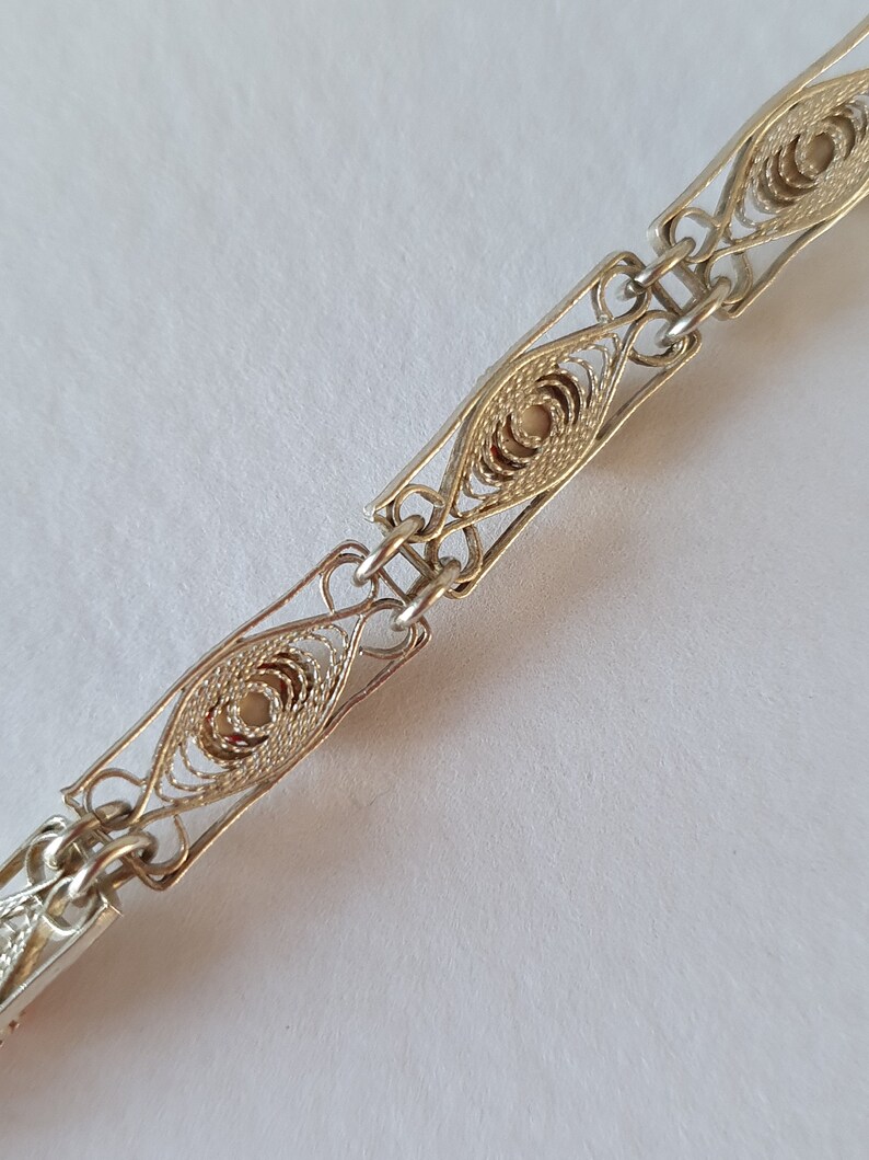 Coral Colour Stones 800 Silver Metal Filigree Panel Bracelet
