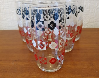 Set of 6 Retro Tumblers Glasses - Black Red and White - Barware