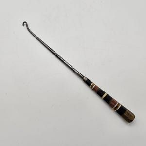 Antique Button Hook - Brass, Steel and Bakelite Striped Handle