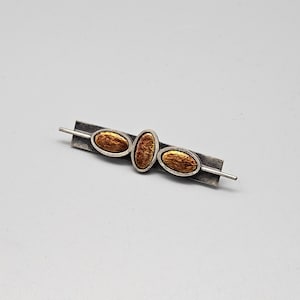 Brutalist Pewter Brooch with Orange Foil Cabuchons