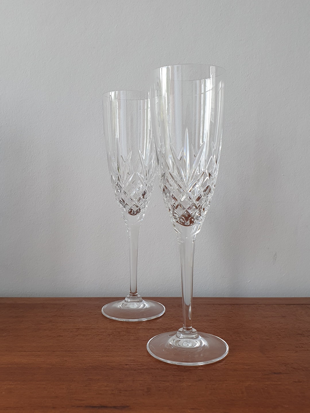 Pair Cut Glass Crystal Champagne Flutes Etsy