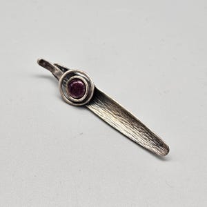 Brutalist Pewter Brooch with Purple Foil Cabuchon