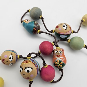 Handpainted Wooden Bead Necklace - Faces