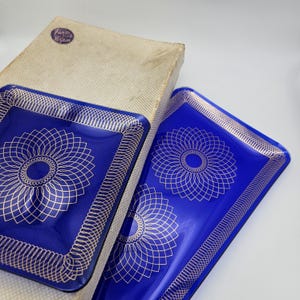 1950s Glass Sandwich Set - Blue and Gold Plates