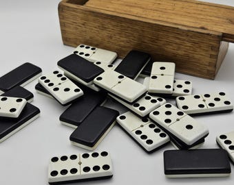 Vintage Domino Set - Double Six Spinner Quality Dominoes in Wooden Box