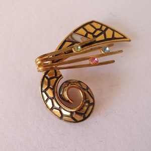 1970s Modernist Brooch - Gold-Tone Mother of Pearl