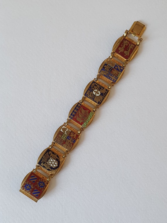 Vintage Enamel Heraldic Coat of Arms Bracelet - Fr
