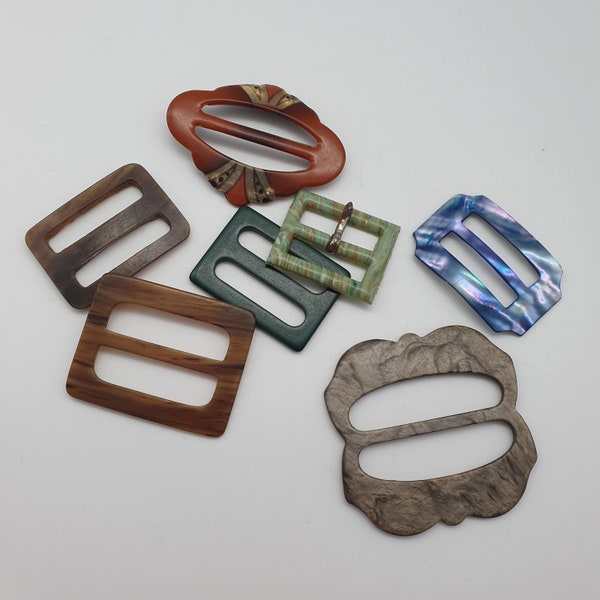 Lot of Vintage Buckles - Plastic, Metal, Mother of Pearl