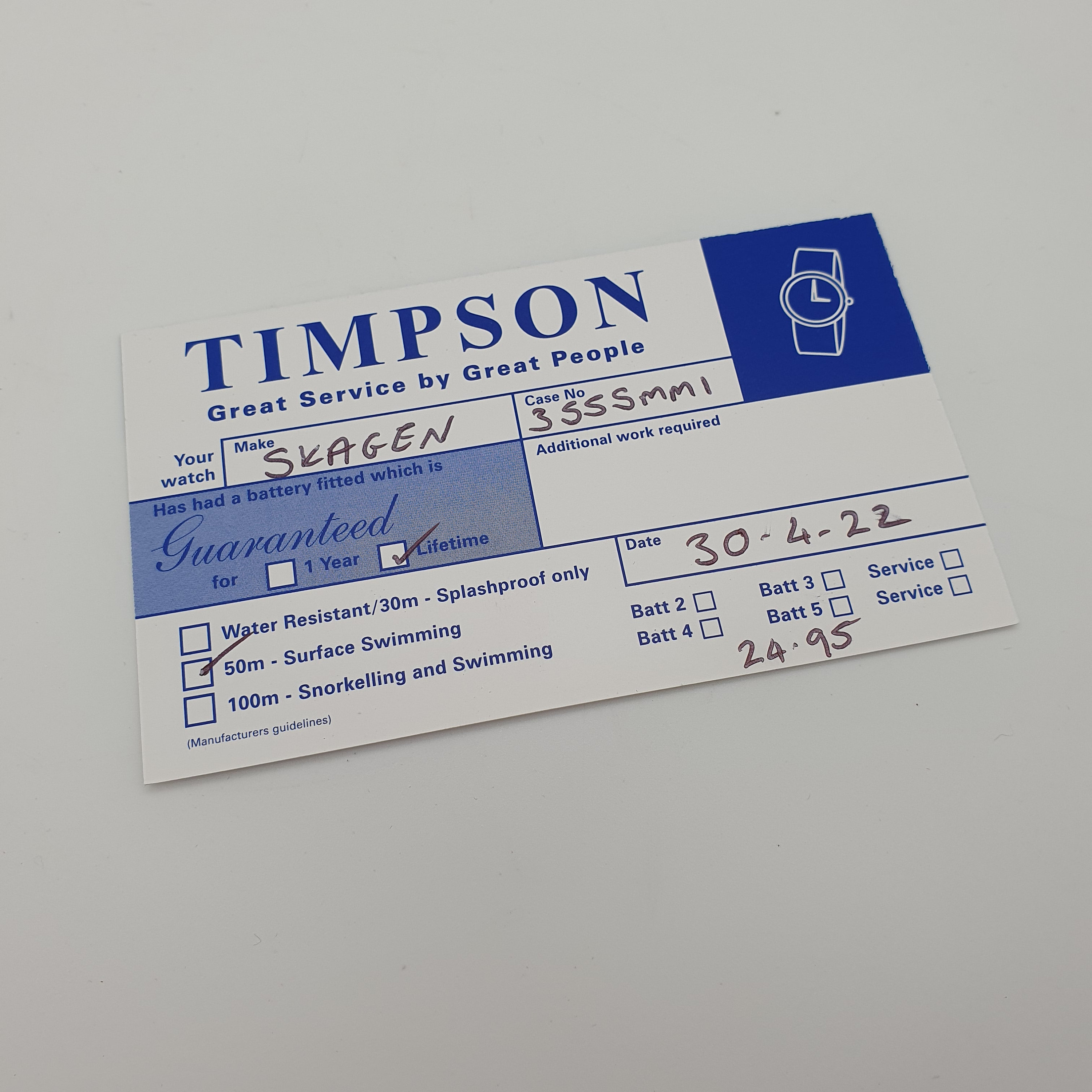 Timpson watch battery replacement lifetime guarantee cost hotsell