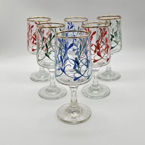 Set of 6 1960's Stemmed Sherry or Port Glasses - Harlequin