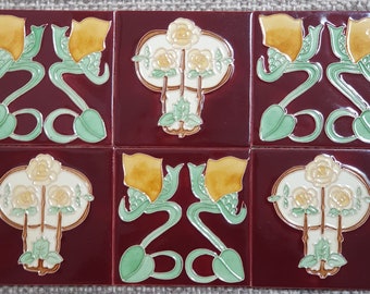 Art Nouveau Style Tiles - Tube Lined Ceramic - Two Styles Available