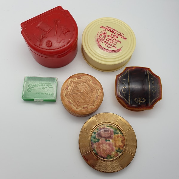 A Collection of Vintage Boxes - Including Sewing Kit, Compact Etc...