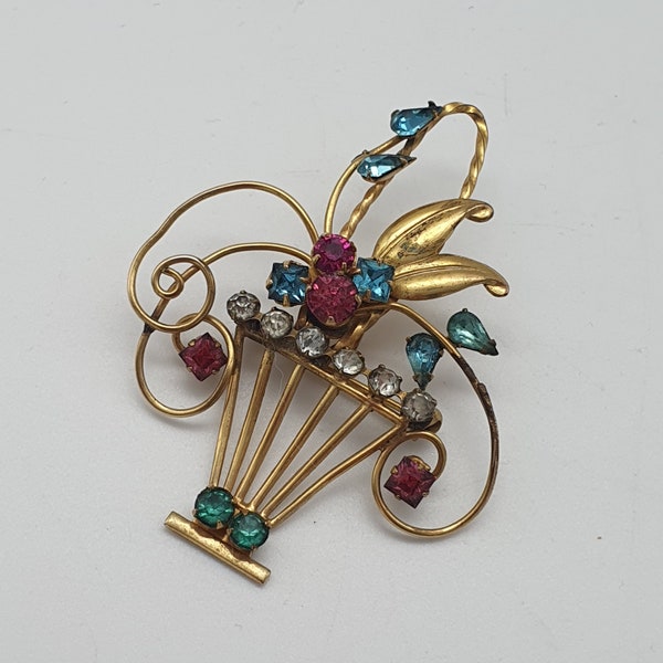 Harry Iskin Flower Basket Brooch - Filled Gold