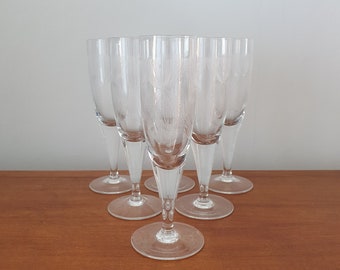 6 Etched Glass Champagne Flutes