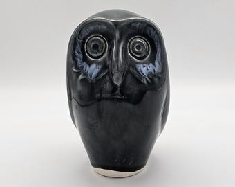 Vintage Ceramic Owl Ornament - Blue Glaze - Studio Pottery