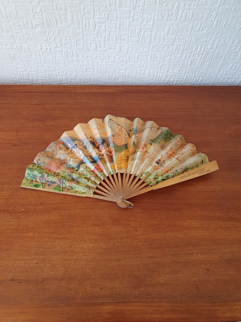Antique Paper Fan Advertising Hand Fan Courvoisier Cognac Etsy