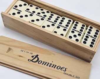 Vintage Domino Set - Double Six Spinner Quality Dominoes in Wooden Box