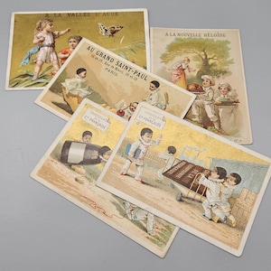 Antique French Trade Card Selection - Pierrot, Children, Butterfly C1890s