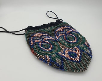 Art Deco Beaded Evening Bag Purse - Drawstring - Flapper