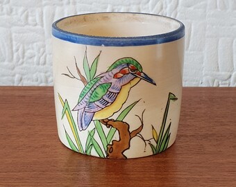 Small Ceramic Pot - Hand Painted - Made in Japan - Kingfisher