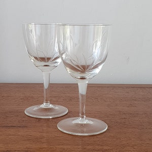 Pair of Etched Glass Sherry or Port Glasses