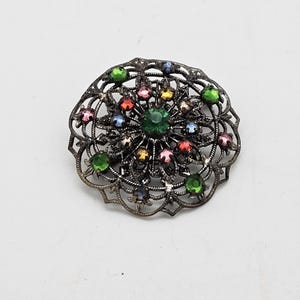Tsjechische glasbroche - veelkleurige stenen ca. 1940