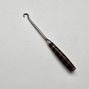 Antique Button Hook - Brass, Steel and Bakelite Striped Handle