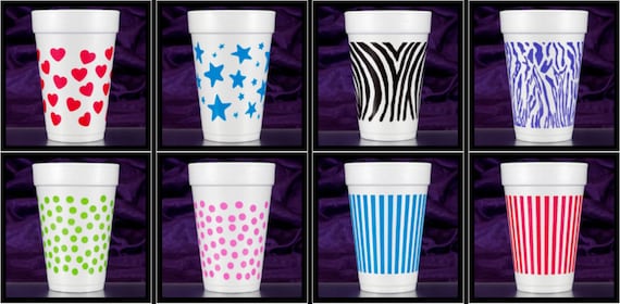 Colorful Party Cups 16 Oz. Styrofoam Party Cups Hearts, Stars