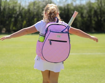 BIG LOVE BACKPACK - Tennis Backpack by Ame & Lulu - Monogrammed Tennis Racquet Bag for Ages 7-11 Years