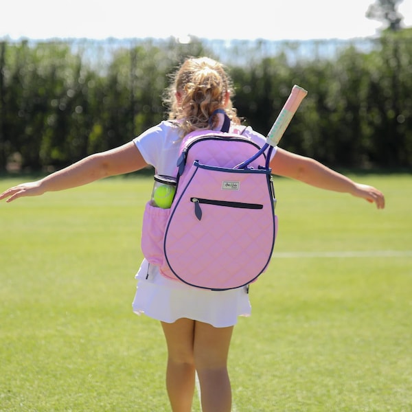 BIG LOVE BACKPACK - Tennis Backpack by Ame & Lulu - Monogrammed Tennis Racquet Bag for Ages 7-11 Years