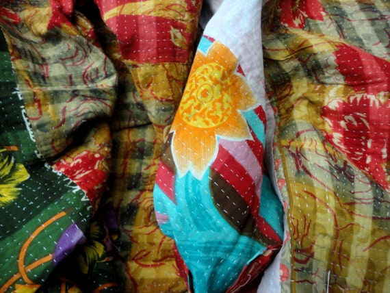 KANTHA QUILT VINTAGE Sari Blanket Bohemian Ethnic Indian Throw | Etsy