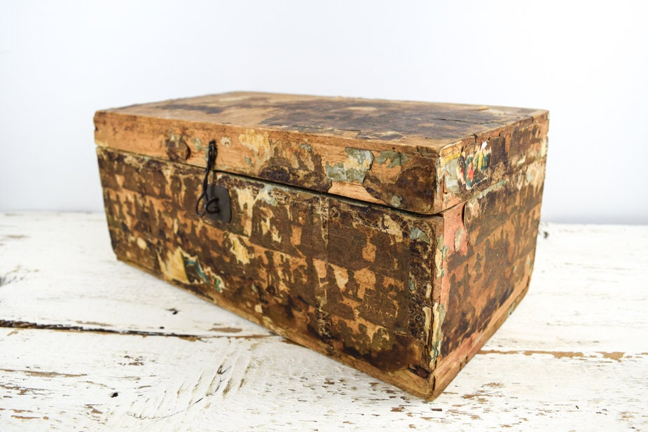 Antique 1850's OLD Wood Box Newspaper Lined Keepsake Etsy