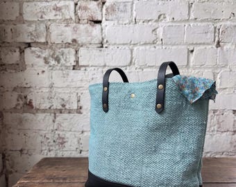 100 YR OLD French Linen Grain Sack Tote Bag Hand Dyed