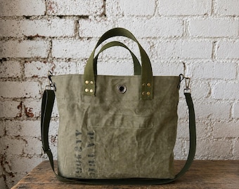 Vintage WWII Era US MILITARY Repurposed Tote Bag