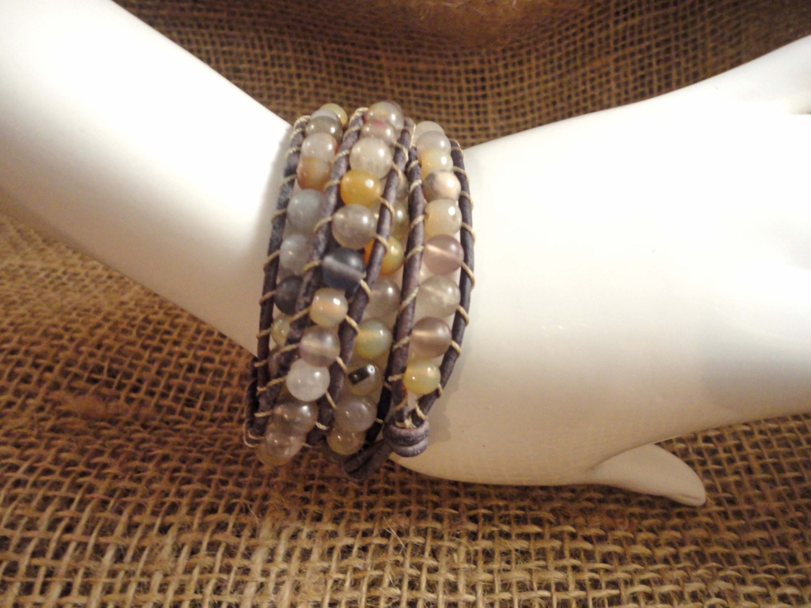 MULTI GEMSTONE LEATHER Wrap Bracelet With Victorian Brass Etsy