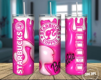 3D Pink Doll Inflated 20oz Skinny Tumbler Wrap PNG, 3D Puff Pink Doll 20oz Tumbler Sublimation PNG, Movie Character Skinny Tumbler Wrap Png