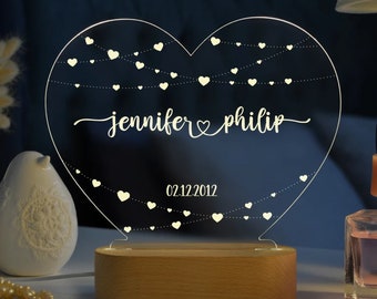 Personalized Night Light for Couples, Romantic Couple Gifts, Anniversary Gifts, Engagement Gifts, Custom Night Light, Name and Date