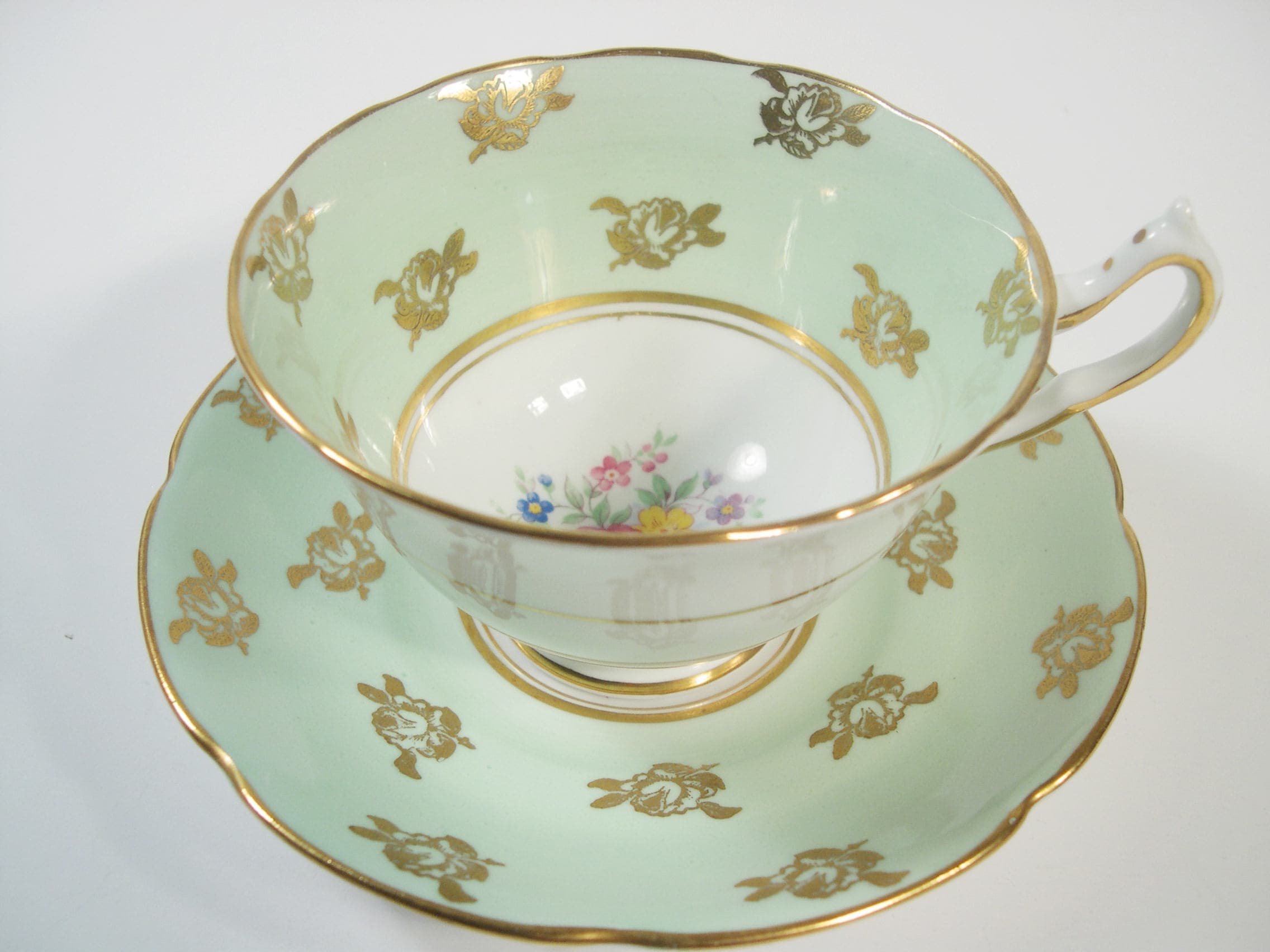 Collingwoods Tea Cup and Saucer Mint Green and Gold Teacup Etsy Canada