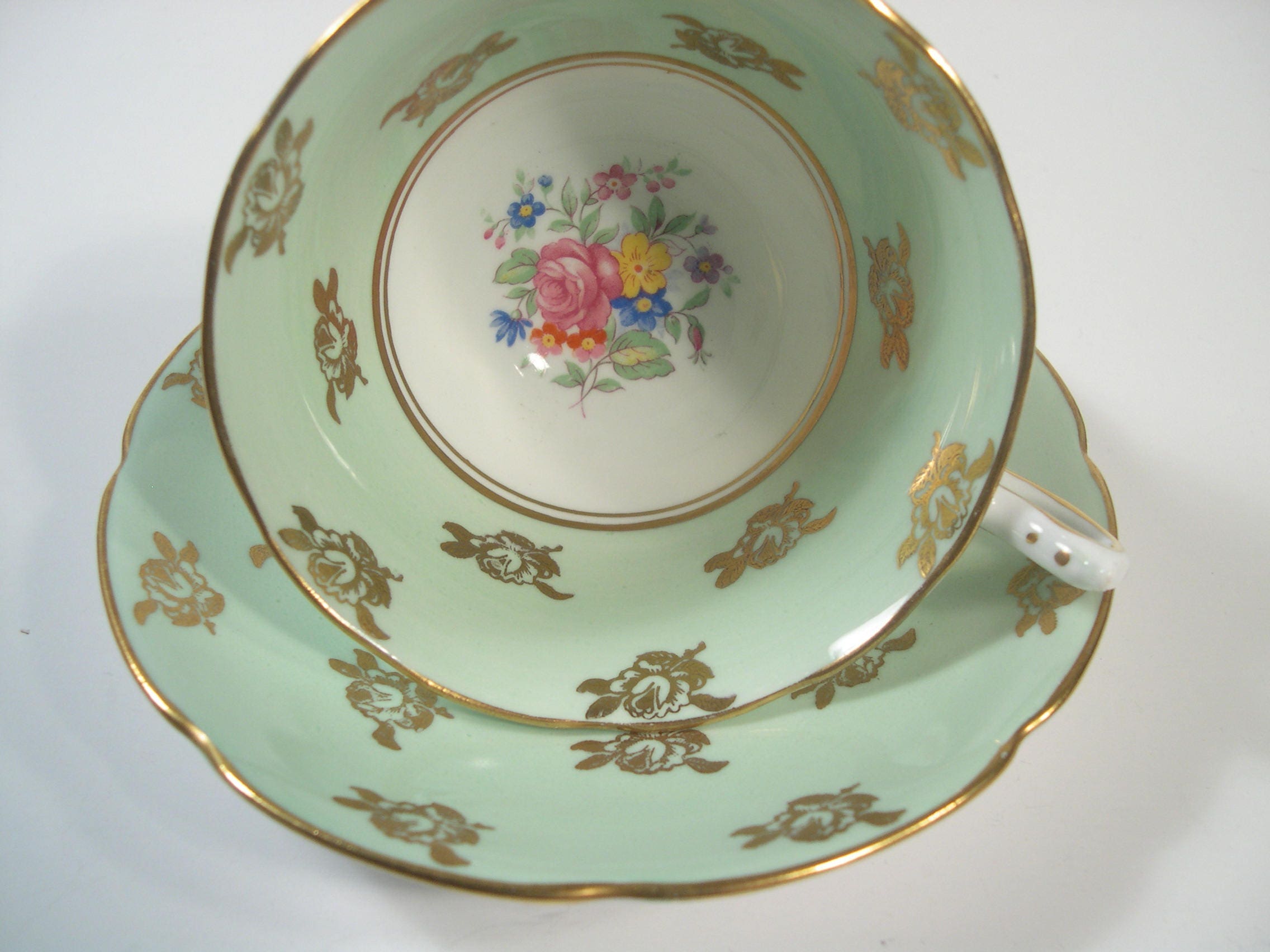 Collingwoods Tea Cup and Saucer Mint Green and Gold Teacup Etsy Canada