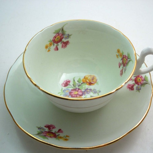 Aynsley Corset Green Tea Cup and Saucer Etsy Canada