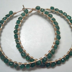 Green Aventurine Gold Filled Hoop Earrings - 40mm