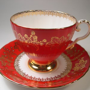 Royal Grafton Tea Cup and Saucer: Red & Gold Gilt, England, 1949+