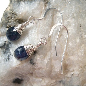 Real Sapphire Faceted Briolettes, Sterling Silver Earrings, September Birthstone, Handmade  Earrings.