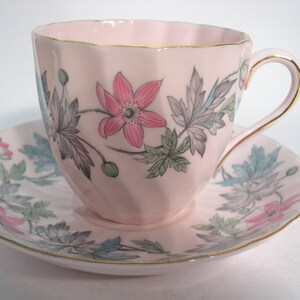 Pink Tuscan Tea Cup and Saucer, Handpainted  tea cup and saucer set, Floral tea cup and saucer.