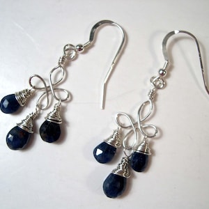 Handmade Sapphire Briolette Earrings: Sterling Silver Dangle, September Birthstone