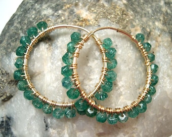 Green Aventurine Endless Hoop Earrings, Gold Filled Hoop Earrings,