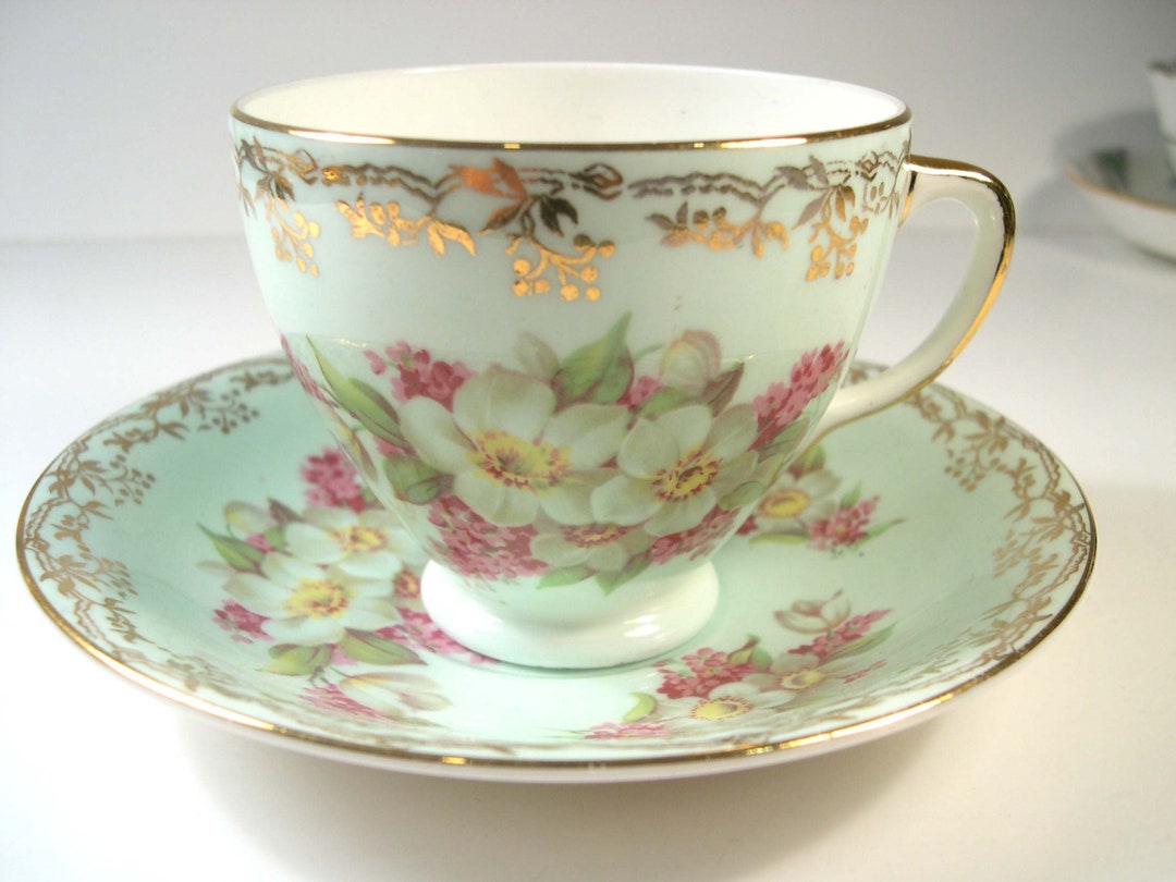 Old Royal Tea Cup and Saucer, Green Tea Cup and Saucer Set, Lovely