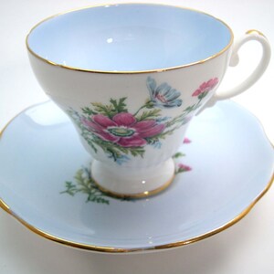 Foley Tea Cup and Saucer, Light Blue and white tea cup and saucer set,  Floral tea cup