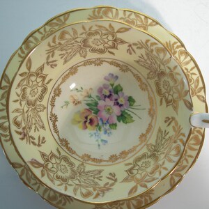 Royal Stafford Tea Cup & Saucer, Yellow and Gold tea cup set, Gold flowers and spring bouquet.